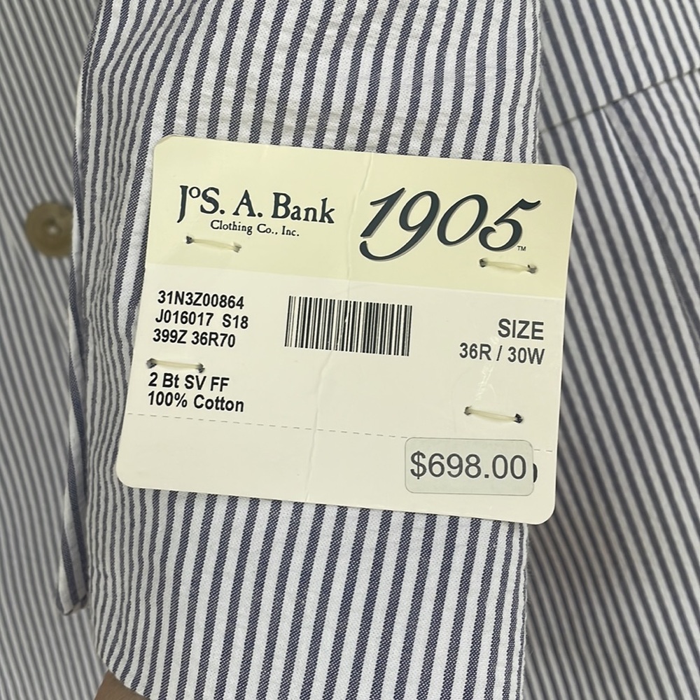 Men’s JoS. A. Bank 1905 NWT Gray/Blue & White Pinstripe Suit Coat Size 36R/30W - Picture 7 of 10